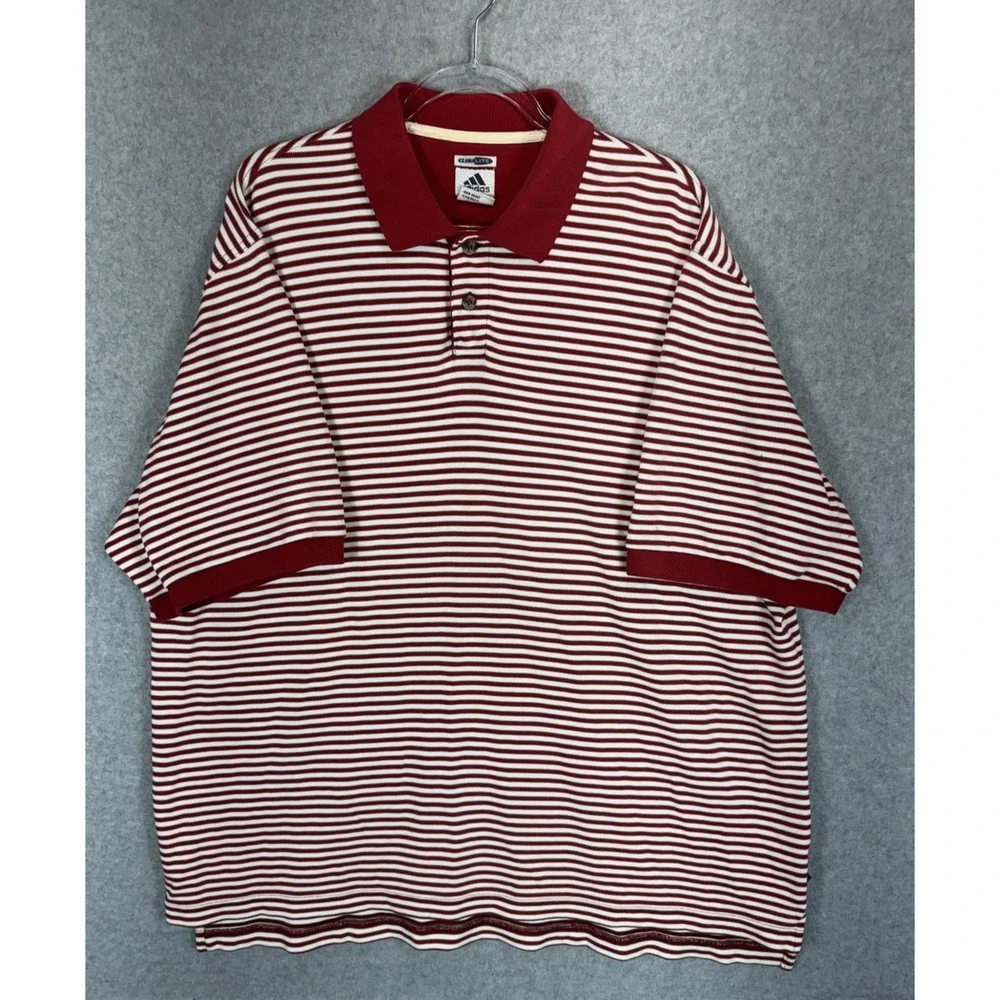 Adidas Shirt Mens XL Red White Striped Climalite Polo Short‎ Sleeve Golf 2000s